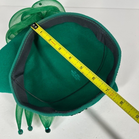 Deborah New York Hat Green 7” VTG Wool USA Sequence Tea Party Church Christmas - Picture 3 of 14